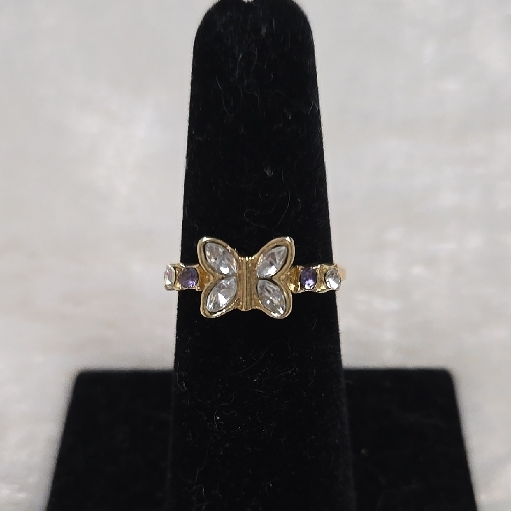 Gold and Purple Butterfly Ring with Dainty Design.Size 6.